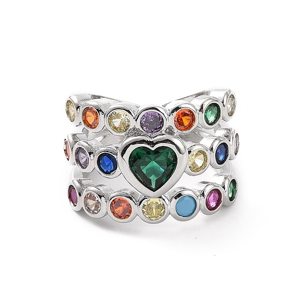PandaHall Colorful Cubic Zirconia Heart Open Cuff Ring, Rack Plating Brass Triple Line Wide Ring for Women, Cadmium Free & Lead Free...
PandaHall Colorful Cubic Zirconia Heart Open Cuff Ring, Rack Plating Brass Triple Line Wide Ring for Women, Cadmium Free & Lead Free...