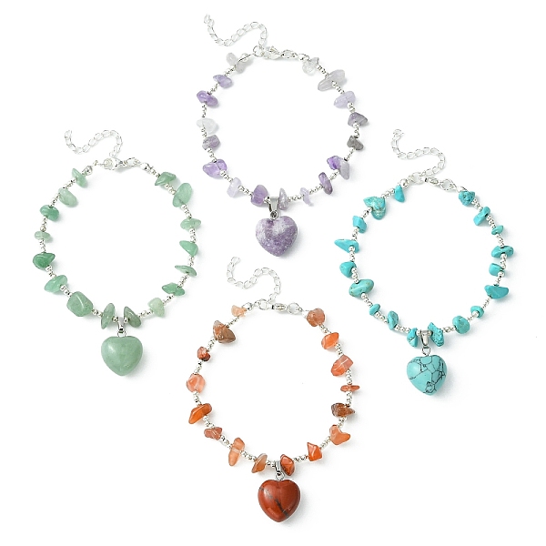 PandaHall 4Pcs 4 Style Natural Mixed Gemstone Heart Charm Bracelets Set with Chips Beaded Chains, Brass Stackable Bracelets, 9 inch(22.8cm)...
PandaHall 4Pcs 4 Style Natural Mixed Gemstone Heart Charm Bracelets Set with Chips Beaded Chains, Brass Stackable Bracelets, 9 inch(22.8cm)...