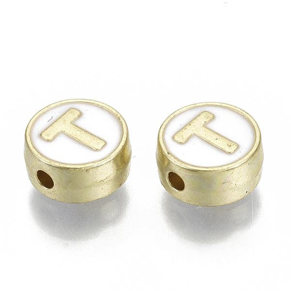PandaHall Alloy Enamel Beads, Cadmium Free & Nickel Free & Lead Free, Flat Round with Initial Letters, Light Gold, Letter.T, 8x4mm, Hole..., White
PandaHall Alloy Enamel Beads, Cadmium Free & Nickel Free & Lead Free, Flat Round with Initial Letters, Light Gold, Letter.T, 8x4mm, Hole..., White