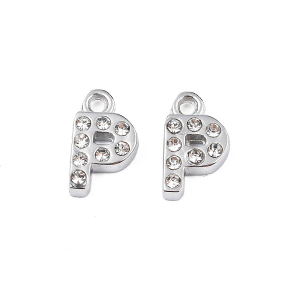 PandaHall 304 Stainless Steel Charms, with Crystal Rhinestone, Letter, Letter.P, 10~10.5x2~8x2mm, Hole: 1.2mm Stainless Steel+Rhinestone..., Clear
PandaHall 304 Stainless Steel Charms, with Crystal Rhinestone, Letter, Letter.P, 10~10.5x2~8x2mm, Hole: 1.2mm Stainless Steel+Rhinestone..., Clear
