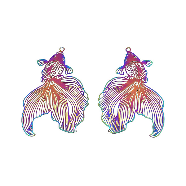 PandaHall 201 Stainless Steel Pendants, Etched Metal Embellishments, Goldfish, Rainbow Color, 46x31x0.3mm, Hole: 1.4mm 201 Stainless Steel...
PandaHall 201 Stainless Steel Pendants, Etched Metal Embellishments, Goldfish, Rainbow Color, 46x31x0.3mm, Hole: 1.4mm 201 Stainless Steel...