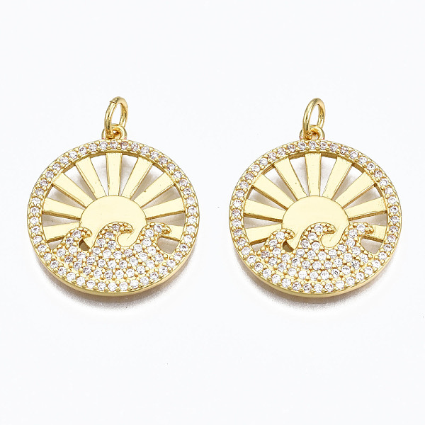 PandaHall Brass Micro Pave Clear Cubic Zirconia Pendants, with Jump Rings, Nickel Free, Flat Round with Wave, Real 16K Gold Plated...
PandaHall Brass Micro Pave Clear Cubic Zirconia Pendants, with Jump Rings, Nickel Free, Flat Round with Wave, Real 16K Gold Plated...