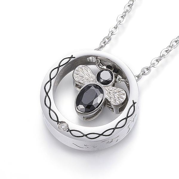 PandaHall 304 Stainless Steel Pendant Necklaces, with Cubic Zirconia, Enamel and Lobster Clasps, Ring and Bee, Black, 19.69 inch(50cm) Cubic...
PandaHall 304 Stainless Steel Pendant Necklaces, with Cubic Zirconia, Enamel and Lobster Clasps, Ring and Bee, Black, 19.69 inch(50cm) Cubic...