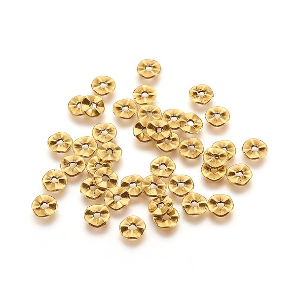 PandaHall Tibetan Style Wavy Spacer Beads, Cadmium Free & Nickel Free & Lead Free, Twist Flat Round, Antique Golden, 7x1mm, Hole: 1mm Alloy...
PandaHall Tibetan Style Wavy Spacer Beads, Cadmium Free & Nickel Free & Lead Free, Twist Flat Round, Antique Golden, 7x1mm, Hole: 1mm Alloy...