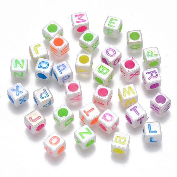 PandaHall Plated AB Color Acrylic Beads, Horizontal Hole, Cube with Initial Letter, Mixed Color, Random Mixed Letters, 6x6x6mm, Hole: 3.5mm..., Multicolor
PandaHall Plated AB Color Acrylic Beads, Horizontal Hole, Cube with Initial Letter, Mixed Color, Random Mixed Letters, 6x6x6mm, Hole: 3.5mm..., Multicolor