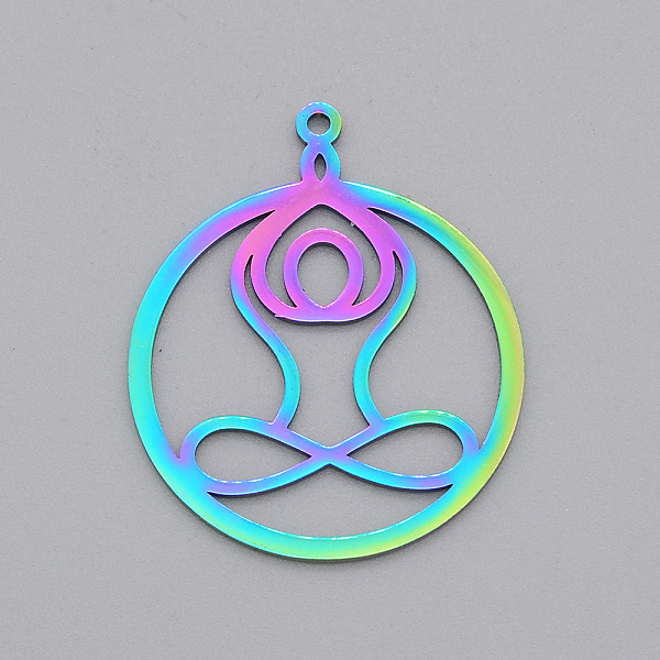 PandaHall Ion Plating(IP) 201 Stainless Steel Pendants, Laser Cut, Ring with Yoga, Rainbow Color, 33.5x27.5x1mm, Hole: 1.6mm 201 Stainless...
PandaHall Ion Plating(IP) 201 Stainless Steel Pendants, Laser Cut, Ring with Yoga, Rainbow Color, 33.5x27.5x1mm, Hole: 1.6mm 201 Stainless...