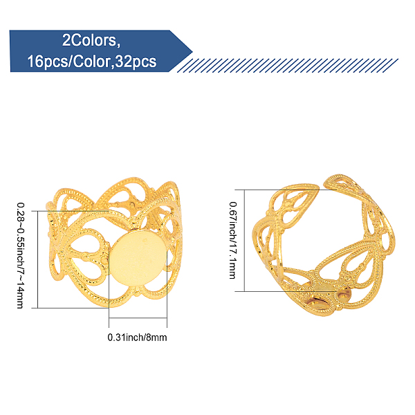PandaHall CHGCRAFT 32Pcs 2 Colors Rack Plating Brass Open Cuff Ring Findings, Pad Ring Setting, Heart with Round Tray, Golden & Silver, US...
PandaHall CHGCRAFT 32Pcs 2 Colors Rack Plating Brass Open Cuff Ring Findings, Pad Ring Setting, Heart with Round Tray, Golden & Silver, US...