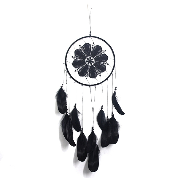 PandaHall Indian Style Cotton Cord Macrame Wall Hanging, Iron Woven Web/Net with Feather Pendant Decorations, Black, 500~550x200mm Feather...
PandaHall Indian Style Cotton Cord Macrame Wall Hanging, Iron Woven Web/Net with Feather Pendant Decorations, Black, 500~550x200mm Feather...