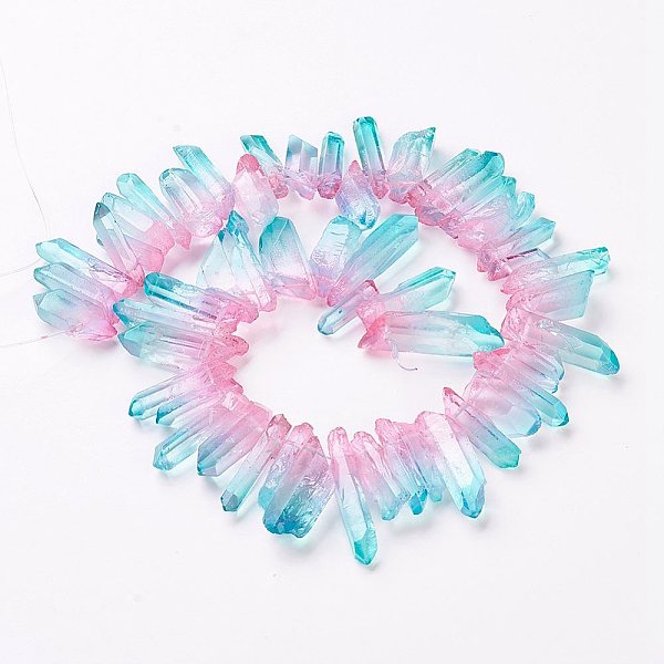PandaHall Natural Quartz Crystal Beads Strands, Pointed Pendants, Faceted, Dyed, Two Tone, Column, Cyan, 15~40x10~13x10~12mm, Hole: 2mm...
PandaHall Natural Quartz Crystal Beads Strands, Pointed Pendants, Faceted, Dyed, Two Tone, Column, Cyan, 15~40x10~13x10~12mm, Hole: 2mm...