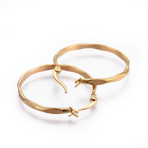 PandaHall Ion Plating(IP) 304 Stainless Steel Hoop Earrings, Bumpy, Golden, 32.5x30x2.5mm, Pin: 1.2x0.7mm 304 Stainless Steel Ring
PandaHall Ion Plating(IP) 304 Stainless Steel Hoop Earrings, Bumpy, Golden, 32.5x30x2.5mm, Pin: 1.2x0.7mm 304 Stainless Steel Ring