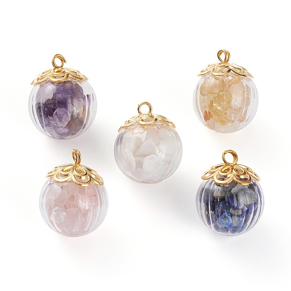 PandaHall Natural Mixed Gemstone Chip Pendants, with Golden Plated Alloy Bead Caps, Brass Ball Head pins and Glass Globe Bottles, Round...
PandaHall Natural Mixed Gemstone Chip Pendants, with Golden Plated Alloy Bead Caps, Brass Ball Head pins and Glass Globe Bottles, Round...