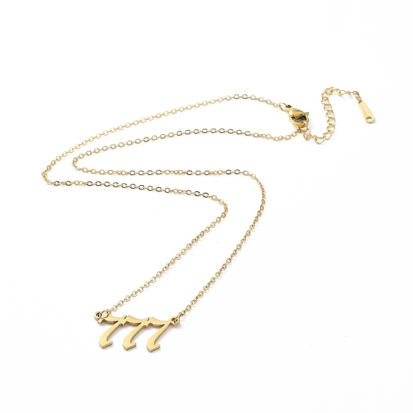 PandaHall Ion Plating(IP) 304 Stainless Steel Number 777 Pendant Necklace, Lucky Angel Number Necklace, Golden, 16.93 inch(43cm) 304...
PandaHall Ion Plating(IP) 304 Stainless Steel Number 777 Pendant Necklace, Lucky Angel Number Necklace, Golden, 16.93 inch(43cm) 304...