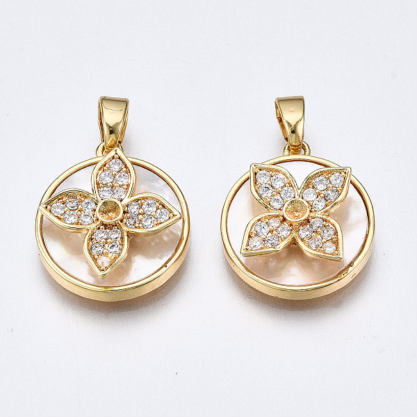 PandaHall Brass Micro Pave Clear Cubic Zirconia Pendants, with White Sea Shell, Nickel Free, Flat Round with Flower, Real 18K Gold Plated...
PandaHall Brass Micro Pave Clear Cubic Zirconia Pendants, with White Sea Shell, Nickel Free, Flat Round with Flower, Real 18K Gold Plated...