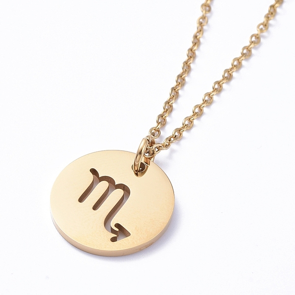 PandaHall 304 Stainless Steel Pendant Necklaces, with Cable Chains and Lobster Claw Clasps, Flat Round with Twelve Constellations, Golden...
PandaHall 304 Stainless Steel Pendant Necklaces, with Cable Chains and Lobster Claw Clasps, Flat Round with Twelve Constellations, Golden...
