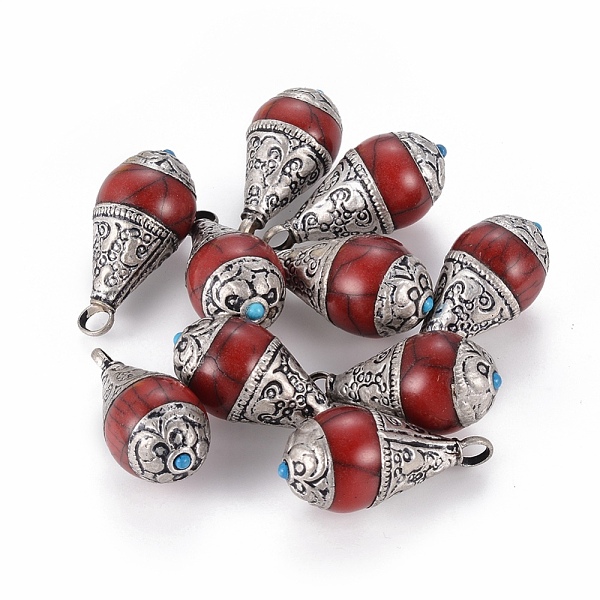 PandaHall Handmade Tibetan Style Pendants, with Synthetic Coral, teardrop, Red, Antique Silver, 32~34x14~15mm, Hole: 3mm Brass Teardrop
PandaHall Handmade Tibetan Style Pendants, with Synthetic Coral, teardrop, Red, Antique Silver, 32~34x14~15mm, Hole: 3mm Brass Teardrop