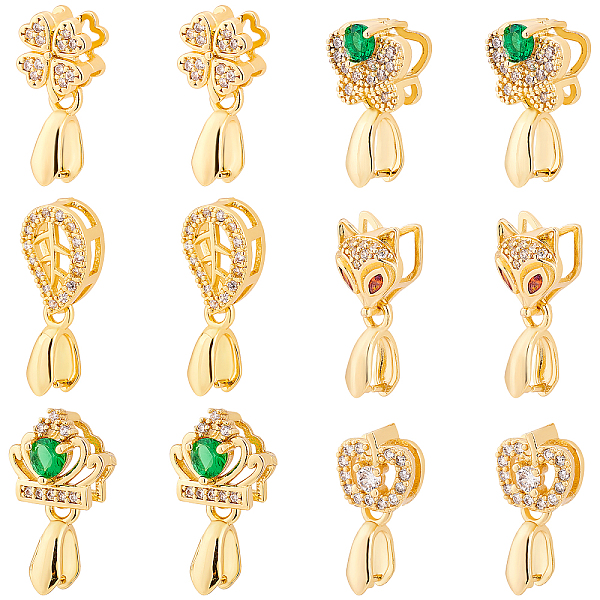 PandaHall SUPERFINDINGS 12Pcs 6 Style Brass Micro Pave Cubic Zirconia Ice Pick Pinch Bails, Long-Lasting Plated, Fox & Clover & Crown & Leaf..., Multicolor
PandaHall SUPERFINDINGS 12Pcs 6 Style Brass Micro Pave Cubic Zirconia Ice Pick Pinch Bails, Long-Lasting Plated, Fox & Clover & Crown & Leaf..., Multicolor