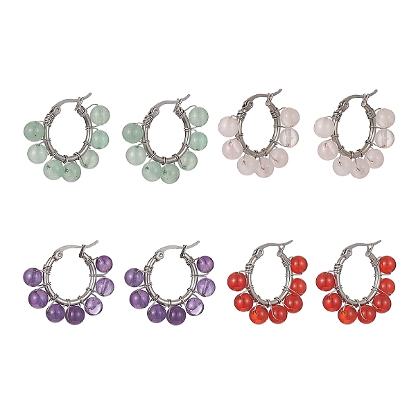 PandaHall Natural & Synthetic Mixed Gemstone Round Beaded Hoop Earrings, 201 Stainless Steel Wire Wrap Earrings with 304 Stainless Steel..., Multicolor
PandaHall Natural & Synthetic Mixed Gemstone Round Beaded Hoop Earrings, 201 Stainless Steel Wire Wrap Earrings with 304 Stainless Steel..., Multicolor