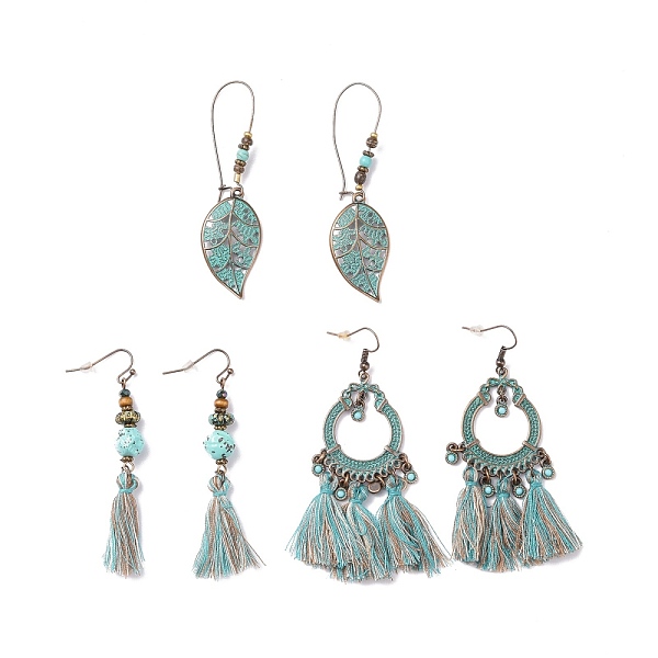 PandaHall 3 Pairs 3 Style Flat Round & Leaf Alloy Enamel Dangle Earrings with Synthetic Turquoise, Bohemian Big Cotton Tassels Drop Earrings..., Cyan
PandaHall 3 Pairs 3 Style Flat Round & Leaf Alloy Enamel Dangle Earrings with Synthetic Turquoise, Bohemian Big Cotton Tassels Drop Earrings..., Cyan