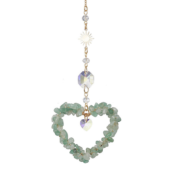 PandaHall Heart Natural Green Aventurine Chip Pendant Drcorations, Octagon Glass Suncatchers with Brass Sun, 230mm Green Aventurine Heart
PandaHall Heart Natural Green Aventurine Chip Pendant Drcorations, Octagon Glass Suncatchers with Brass Sun, 230mm Green Aventurine Heart