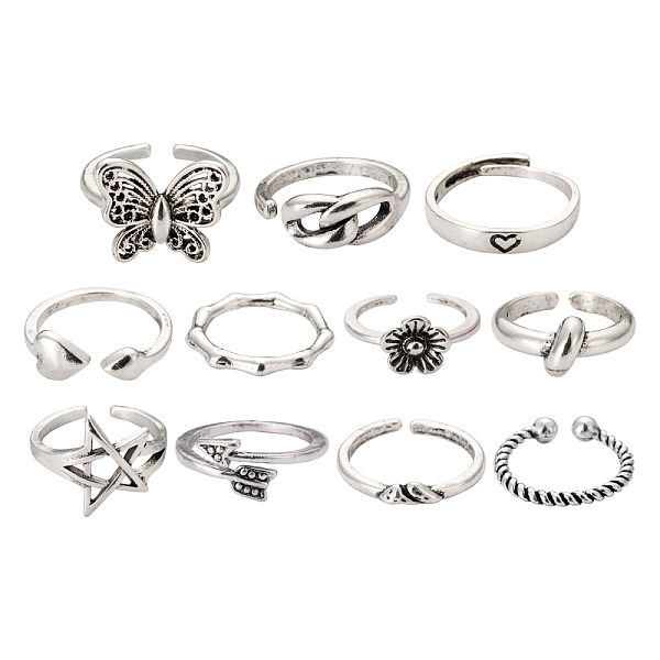 PandaHall 11 Style Adjustable Alloy Finger Rings, Heart & Arrow & Butterfly & Flower, Antique Silver, 12pcs/box Alloy
PandaHall 11 Style Adjustable Alloy Finger Rings, Heart & Arrow & Butterfly & Flower, Antique Silver, 12pcs/box Alloy