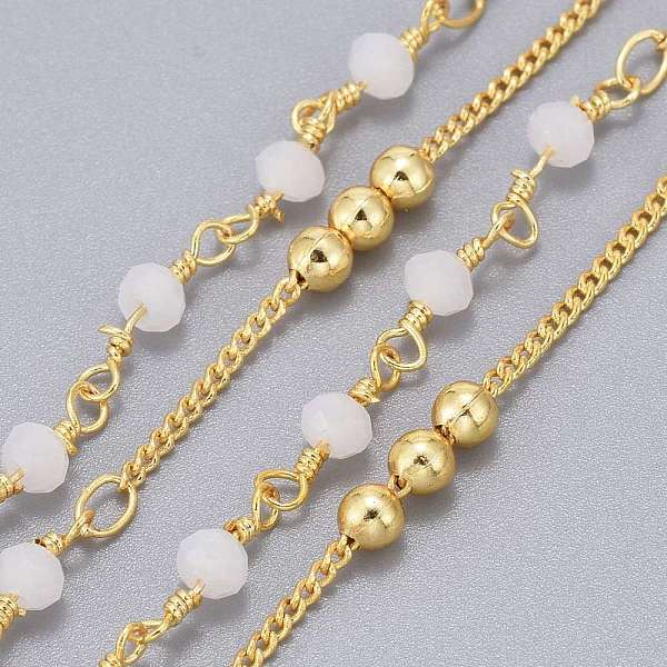 PandaHall Handmade Brass Curb Chains, with Faceted Glass Links, Brass Beads and Spool, Soldered, Long-Lasting Plated, Real 18K Gold Plated..., White
PandaHall Handmade Brass Curb Chains, with Faceted Glass Links, Brass Beads and Spool, Soldered, Long-Lasting Plated, Real 18K Gold Plated..., White