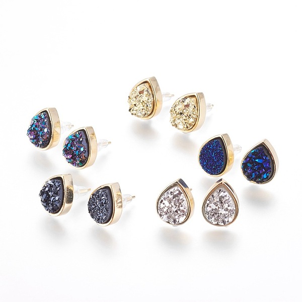 PandaHall Brass Stud Earrings, with Druzy Resin Cabochons, teardrop, Golden, Mixed Color, 14.5x11.5x4~6mm, Pin: 0.8mm Resin Multicolor
PandaHall Brass Stud Earrings, with Druzy Resin Cabochons, teardrop, Golden, Mixed Color, 14.5x11.5x4~6mm, Pin: 0.8mm Resin Multicolor