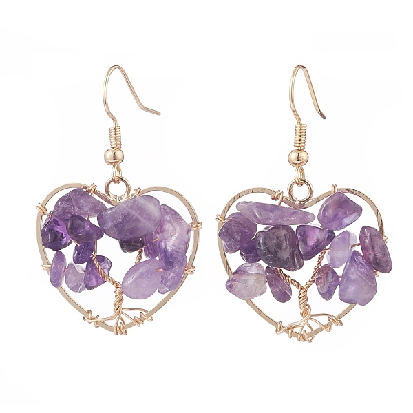 PandaHall Natural Amethyst Chips Braided Heart with Tree of Life Dangle Earrings, Brass Wire Wrap Jewelry for Women, Golden, 42mm, Pin...
PandaHall Natural Amethyst Chips Braided Heart with Tree of Life Dangle Earrings, Brass Wire Wrap Jewelry for Women, Golden, 42mm, Pin...