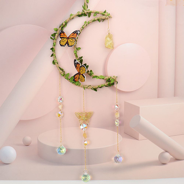 PandaHall Leaf Butterfly Hemp Rope Wrapped Moon & Natural Citrine Nuggets Hanging Ornaments, Glass Teardrop Tassel Suncatchers for Home...
PandaHall Leaf Butterfly Hemp Rope Wrapped Moon & Natural Citrine Nuggets Hanging Ornaments, Glass Teardrop Tassel Suncatchers for Home...