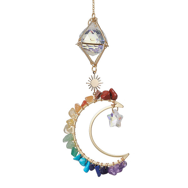 PandaHall Natural & Synthetic Gemstone Chip Pendant Decorations with Brass Moon & Cable Chain, Faceted Round Glass Crystal Ball & Star Prism..., Clear
PandaHall Natural & Synthetic Gemstone Chip Pendant Decorations with Brass Moon & Cable Chain, Faceted Round Glass Crystal Ball & Star Prism..., Clear