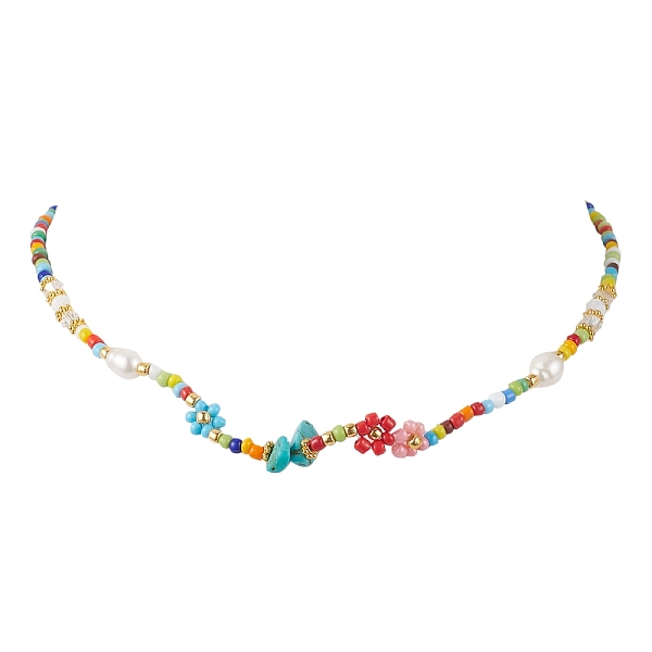 PandaHall Flower Glass Seed & Pearl Beaded Necklaces, with Synthetic Turquoise Chip, 14.57 inch(37cm) Synthetic Turquoise Flower
PandaHall Flower Glass Seed & Pearl Beaded Necklaces, with Synthetic Turquoise Chip, 14.57 inch(37cm) Synthetic Turquoise Flower
