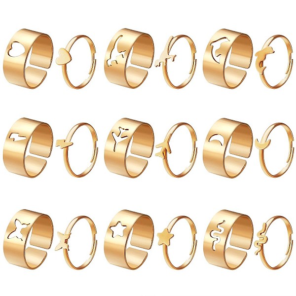 PandaHall 18Pcs 18 Style Heart & Dinosaur & Dolphin & Plane & Moon & Butterfly & Star Alloy Cuff Rings Set, Couples Matching Best Friend...
PandaHall 18Pcs 18 Style Heart & Dinosaur & Dolphin & Plane & Moon & Butterfly & Star Alloy Cuff Rings Set, Couples Matching Best Friend...