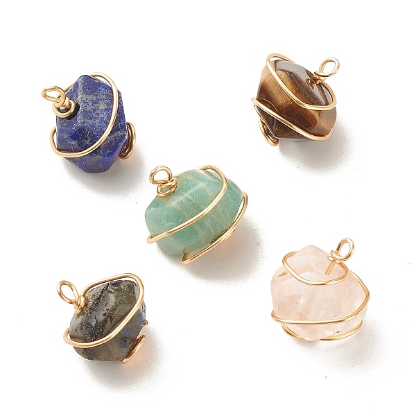 PandaHall Natural Mixed Stone Pendants, with Light Gold Tone Copper Wire Wrapped, Faceted, Mixed Dyed and Undyed, Rondelle...
PandaHall Natural Mixed Stone Pendants, with Light Gold Tone Copper Wire Wrapped, Faceted, Mixed Dyed and Undyed, Rondelle...