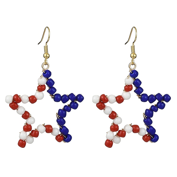 PandaHall Independence Day Glass Seed Beaded Dangle Earrings, with Brass Pins, Hollow Star, Colorful, 56x38.5mm Seed Beads Star
PandaHall Independence Day Glass Seed Beaded Dangle Earrings, with Brass Pins, Hollow Star, Colorful, 56x38.5mm Seed Beads Star