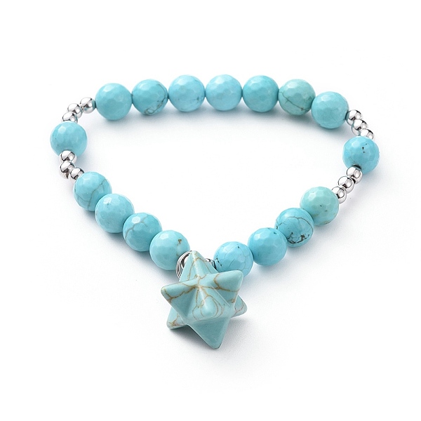 PandaHall Synthetic Turquoise Stretch Charm Bracelets, with Round Brass Beads, Merkaba Star, Platinum, 2-1/4 inch(5.7cm) Synthetic Turquoise
PandaHall Synthetic Turquoise Stretch Charm Bracelets, with Round Brass Beads, Merkaba Star, Platinum, 2-1/4 inch(5.7cm) Synthetic Turquoise