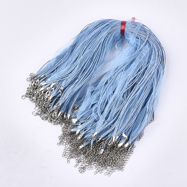 PandaHall Waxed Cord and Organza Ribbon Necklace Making, with Iron Lobster Claw Clasps, Platinum, Light Blue, 17.6 inch~17.8 inch(45~45.5cm)...
PandaHall Waxed Cord and Organza Ribbon Necklace Making, with Iron Lobster Claw Clasps, Platinum, Light Blue, 17.6 inch~17.8 inch(45~45.5cm)...