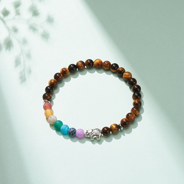 PandaHall Natural Tiger Eye & Agate Round Beaded Stretch Bracelet with Alloy Elephant, Gemstone Jewelry for Women, Inner Diameter: 2-1/8...
PandaHall Natural Tiger Eye & Agate Round Beaded Stretch Bracelet with Alloy Elephant, Gemstone Jewelry for Women, Inner Diameter: 2-1/8...