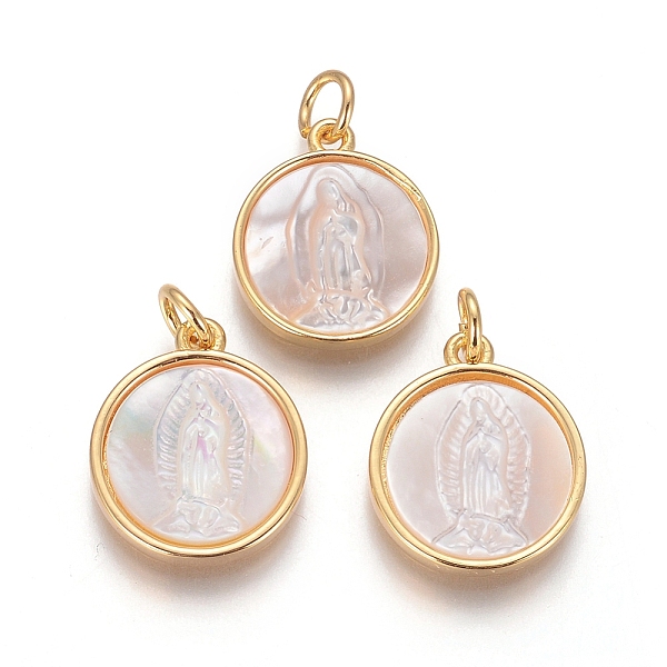 PandaHall Brass Pendants, with Shell and Jump Ring, Flat Round with Virgin Mary, Golden, 16x14x3mm, Hole: 3mm Shell Flat Round
PandaHall Brass Pendants, with Shell and Jump Ring, Flat Round with Virgin Mary, Golden, 16x14x3mm, Hole: 3mm Shell Flat Round