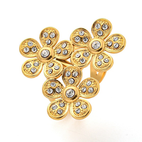 PandaHall 304 Stainless Steel Cuff Rings, Rhinestone Flower Open Rings for Women, Golden, Adjustable Stainless Steel+Rhinestone Flower Clear
PandaHall 304 Stainless Steel Cuff Rings, Rhinestone Flower Open Rings for Women, Golden, Adjustable Stainless Steel+Rhinestone Flower Clear