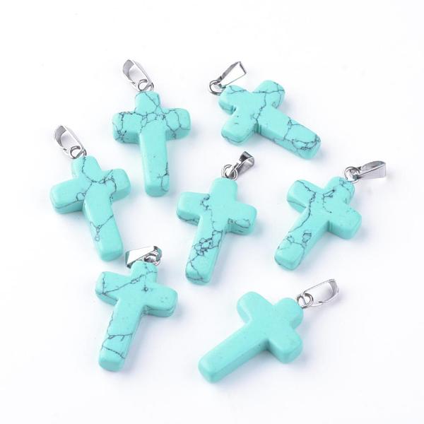 PandaHall Synthetic Turquoise Pendants, Dyed, with Brass Pinch Bails, Platinum Plated, Cross, 23.5~28x15~18x4mm, Hole: 3x6mm Synthetic...
PandaHall Synthetic Turquoise Pendants, Dyed, with Brass Pinch Bails, Platinum Plated, Cross, 23.5~28x15~18x4mm, Hole: 3x6mm Synthetic...