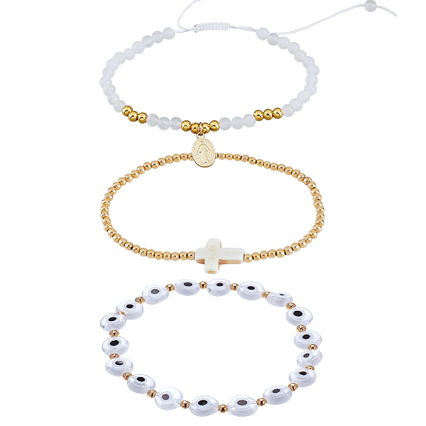 PandaHall ARRICRAFT 3Pcs 3 Style Rosary Bracelets Set with Virgin Mary Charm, Natural White Jade & Evil Eye Lampwork & Synthetic Turquoise...
PandaHall ARRICRAFT 3Pcs 3 Style Rosary Bracelets Set with Virgin Mary Charm, Natural White Jade & Evil Eye Lampwork & Synthetic Turquoise...