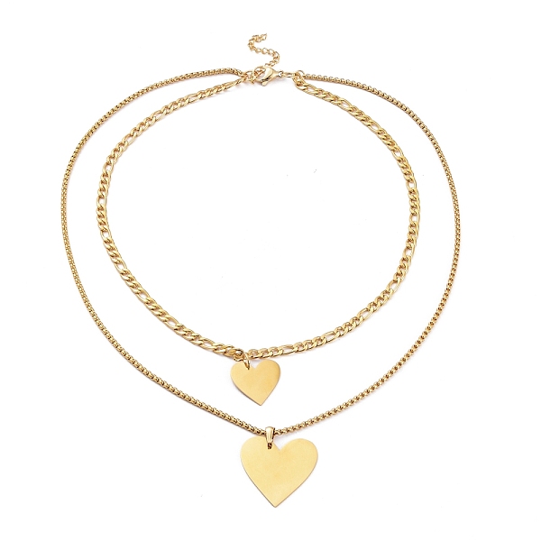 PandaHall 304 Stainless Steel Double Layer Necklaces, with Figaro Chains & Box Chains, Heart, Golden, 17.32 inch(44cm) 304 Stainless Steel
PandaHall 304 Stainless Steel Double Layer Necklaces, with Figaro Chains & Box Chains, Heart, Golden, 17.32 inch(44cm) 304 Stainless Steel