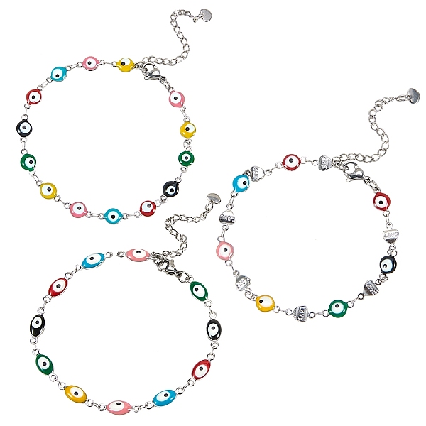 PandaHall 3Pcs 3 Styles 304 Stainless Steel Link Bracelets, with Enamel and Lobster Claw Clasps, Evil Eye, Colorful, Stainless Steel Color...
PandaHall 3Pcs 3 Styles 304 Stainless Steel Link Bracelets, with Enamel and Lobster Claw Clasps, Evil Eye, Colorful, Stainless Steel Color...