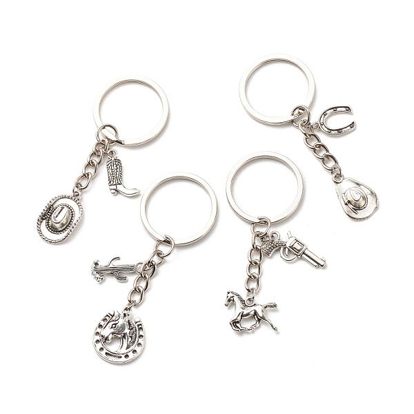PandaHall Tibetan Style Alloy Keychains, with 304 Stainless Steel & Iron Findings, Cowboy Theme, Mixed Shapes, Antique Silver, 6.5~7.7cm...
PandaHall Tibetan Style Alloy Keychains, with 304 Stainless Steel & Iron Findings, Cowboy Theme, Mixed Shapes, Antique Silver, 6.5~7.7cm...