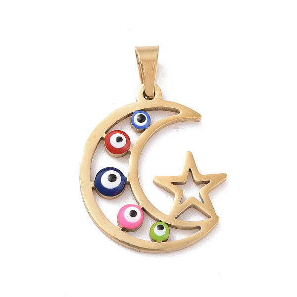 PandaHall Vacuum Plating 304 Stainless Steel Enamel Pendants, Golden, Hollow, Moon & Star with Evil Eye, Colorful, 22x18.5x3mm, Hole: 5x3mm...
PandaHall Vacuum Plating 304 Stainless Steel Enamel Pendants, Golden, Hollow, Moon & Star with Evil Eye, Colorful, 22x18.5x3mm, Hole: 5x3mm...