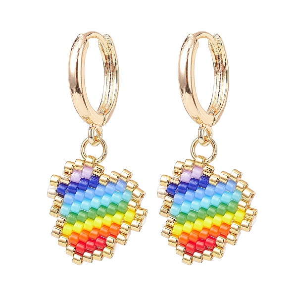 PandaHall Rainbow Color Japanese Seed Braided Heart Dangle Hoop Earrings, Brass Jewelry for Women, Colorful, 34mm, Pin: 1mm Seed Beads Heart
PandaHall Rainbow Color Japanese Seed Braided Heart Dangle Hoop Earrings, Brass Jewelry for Women, Colorful, 34mm, Pin: 1mm Seed Beads Heart
