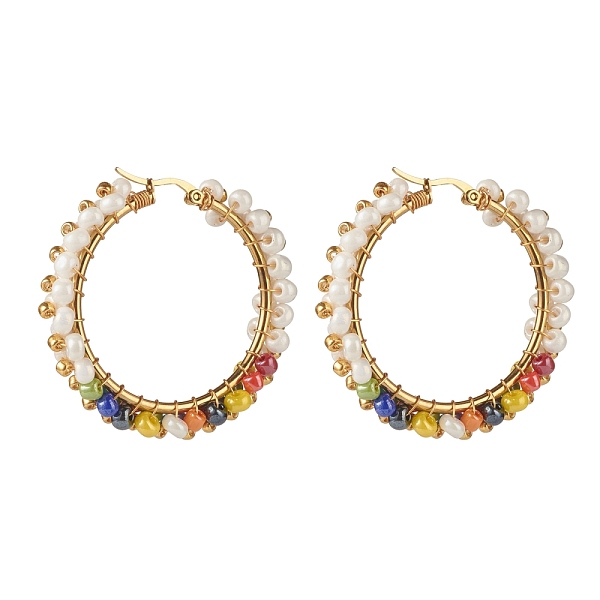 PandaHall Glass Beads Braided Big Hoop Earrings, 304 Stainless Steel Wire Wrap Jewelry for Women, Golden, Colorful, 48x48.5x9mm, Pin..., Multicolor
PandaHall Glass Beads Braided Big Hoop Earrings, 304 Stainless Steel Wire Wrap Jewelry for Women, Golden, Colorful, 48x48.5x9mm, Pin..., Multicolor