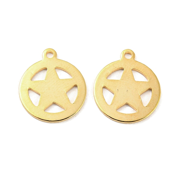 PandaHall 201 Stainless Steel Charms, Flat Round with Star Charm, Golden, 14x12x0.8mm, Hole: 1.2mm. 201 Stainless Steel Flat Round
PandaHall 201 Stainless Steel Charms, Flat Round with Star Charm, Golden, 14x12x0.8mm, Hole: 1.2mm. 201 Stainless Steel Flat Round