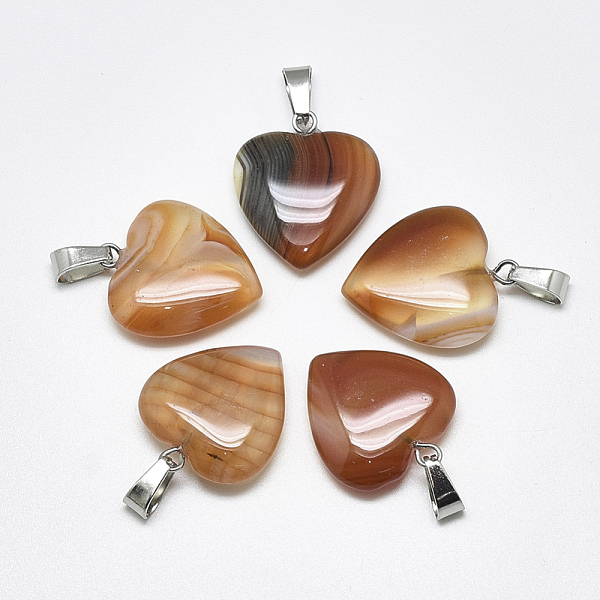 PandaHall Natural Banded Agate/Striped Agate Pendants, Dyed, with Stainless Steel Snap On Bails, Heart, Stainless Steel Color, Sienna..., Brown
PandaHall Natural Banded Agate/Striped Agate Pendants, Dyed, with Stainless Steel Snap On Bails, Heart, Stainless Steel Color, Sienna..., Brown