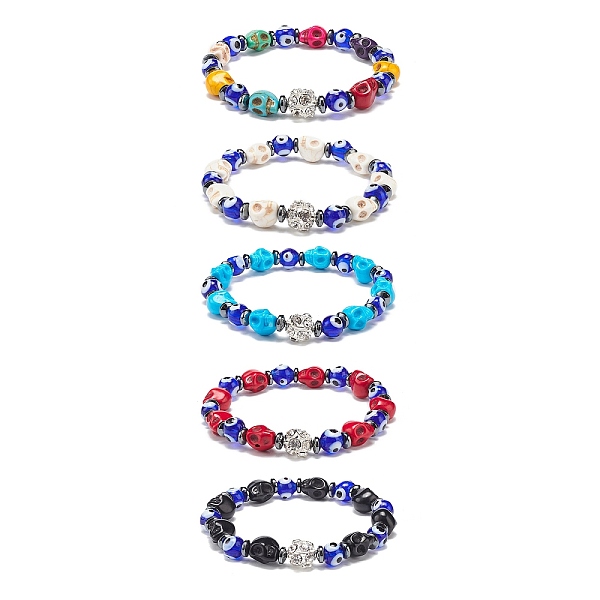 PandaHall Lampwork Evil Eye & Dyed Synthetic Turquoise(Dyed) Skull Beaded Stretch Bracelets, Synthetic Hematite & Rhinestone Beads Bracelet..., Multicolor
PandaHall Lampwork Evil Eye & Dyed Synthetic Turquoise(Dyed) Skull Beaded Stretch Bracelets, Synthetic Hematite & Rhinestone Beads Bracelet..., Multicolor