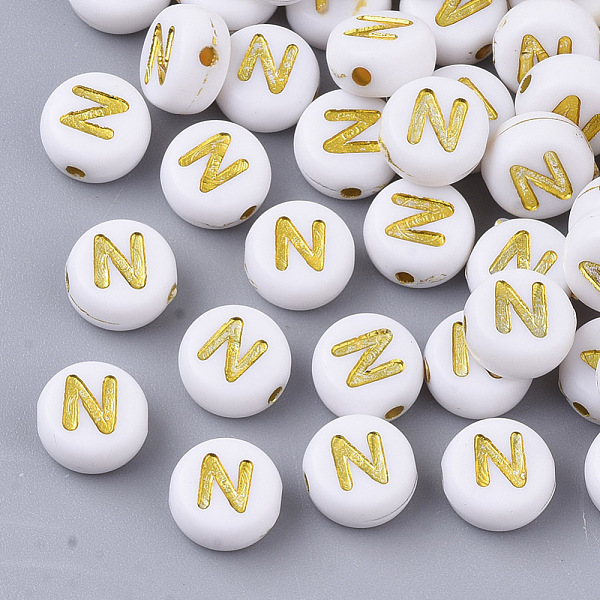 PandaHall Plating Acrylic Beads, Golden Metal Enlaced, Horizontal Hole, Flat Round with Alphabet, White, Letter.N, 7x3.5mm, Hole: 1.2mm...
PandaHall Plating Acrylic Beads, Golden Metal Enlaced, Horizontal Hole, Flat Round with Alphabet, White, Letter.N, 7x3.5mm, Hole: 1.2mm...